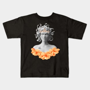 Medusa Gorgon Greek Mythology Orange Floral Kids T-Shirt